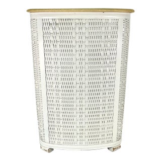 1960s Vintage Boho Chic Coastal Americana Extra Tall Wicker Hamper For Sale