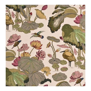 G P & J Baker Nympheus in Stone and Pistachio Linen Fabric- 1 1/3 Yards For Sale