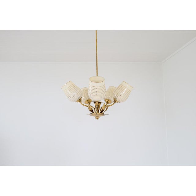 Mid-Century Chandelier Lamp in Brass and Glass from Sario, Finland, 1950s For Sale - Image 4 of 18
