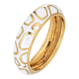 Vintage Cartier White Enamel Ring Sz 5 18k Yellow Gold Band Signed Jewelry For Sale