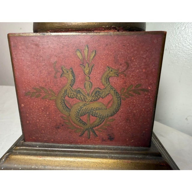 Antique Handmade Painted French Red Tole Toleware Swan Metal Table Lamp Light For Sale In New York - Image 6 of 18