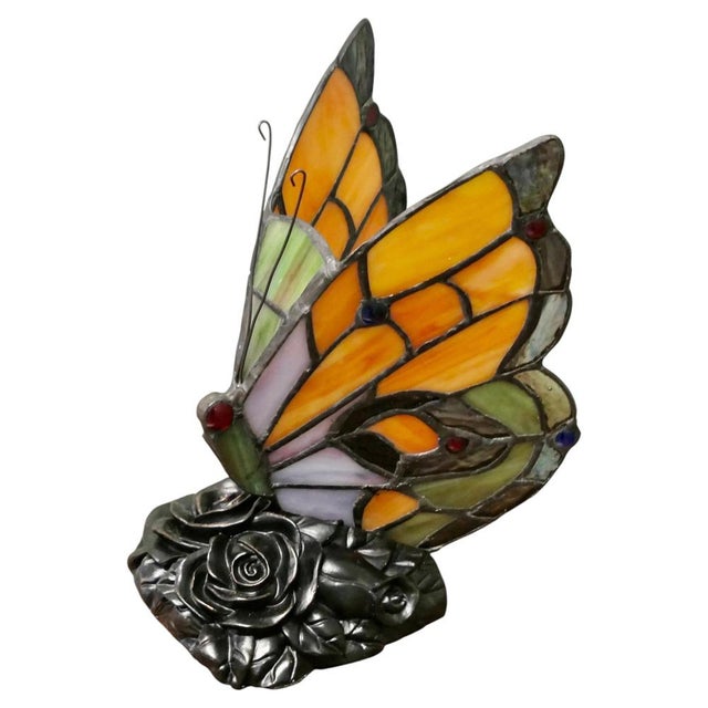 Green French Tiffany Style Table Lamp in Glass, 1970 For Sale - Image 8 of 8