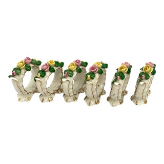 1930s Porcelain Kaiser Floral Napkin Rings - Set of 6 For Sale