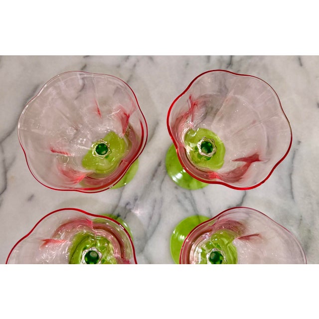 Late 20th Century Pink and Green Hand-Crafted Wine Glasses - Set of 6 For Sale - Image 10 of 10