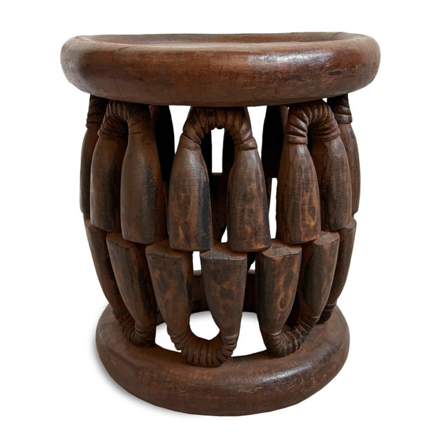Vintage Bamileke Bell Boho Tribal Stool Side Table For Sale - Image 4 of 4