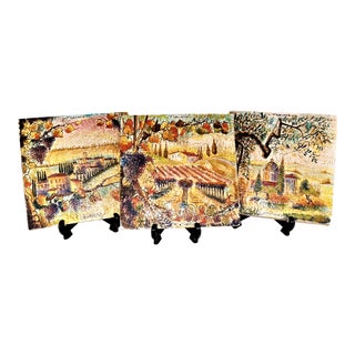 Set of 3 Hand Painted Italian Tuscan Countryside “Bricks” Tiles by Tutto Mio, 21st Century For Sale