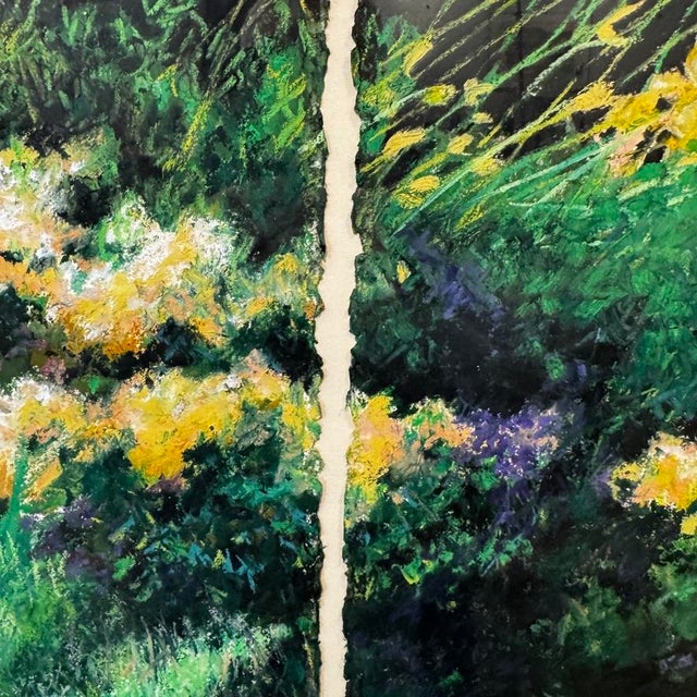 Unsigned original acrylic on paper diptych in elm and acrylic frame. No imperfections.Most likely from the 90s.