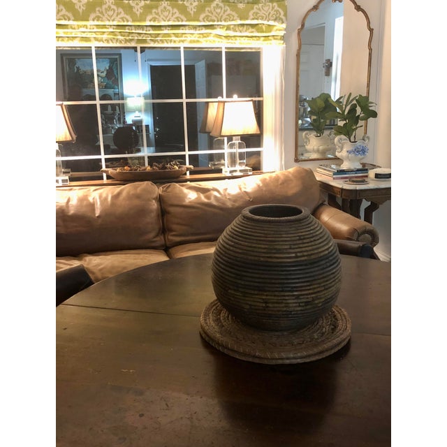 Brown 1970s Pencil Reed Coiled Bamboo Basket or Vase For Sale - Image 8 of 8