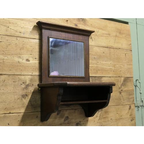 Oak Wall Hanging Mirror with Shelf, 1920 For Sale - Image 6 of 8