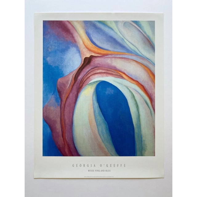 1980s Georgia O'Keeffe Vintage 1980's Modernist Lithograph Print Poster " Music, Pink and Blue " 1918 For Sale - Image 5 of 12
