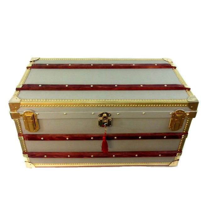 Custom built from birch ply, one-of-a-kind French inspired design steamer trunk. 100% heavy duty canvas duck cloth...