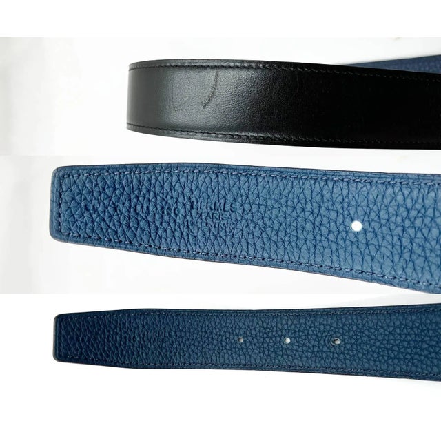 Hermes Constance 32mm Silver H Black Steel Blue Reversible Belt 85cm