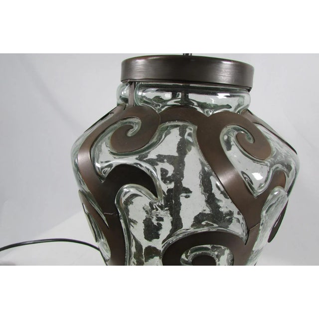 Glass Table Lamp in Wrought Iron and Blown Glass, 1980s For Sale - Image 7 of 12