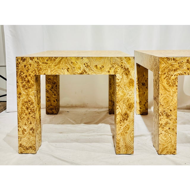 Mid-Century Modern Pair Vintage Mid Century Modern Faux Burl Parsons Tables For Sale - Image 3 of 7