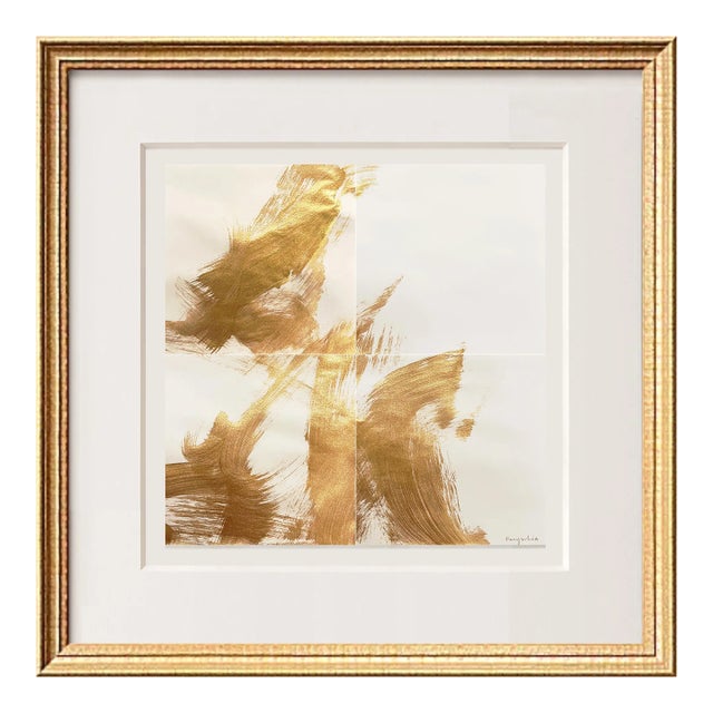 Sumi Ink Painting Golden Flow No.3 by Fanyu Lin For Sale