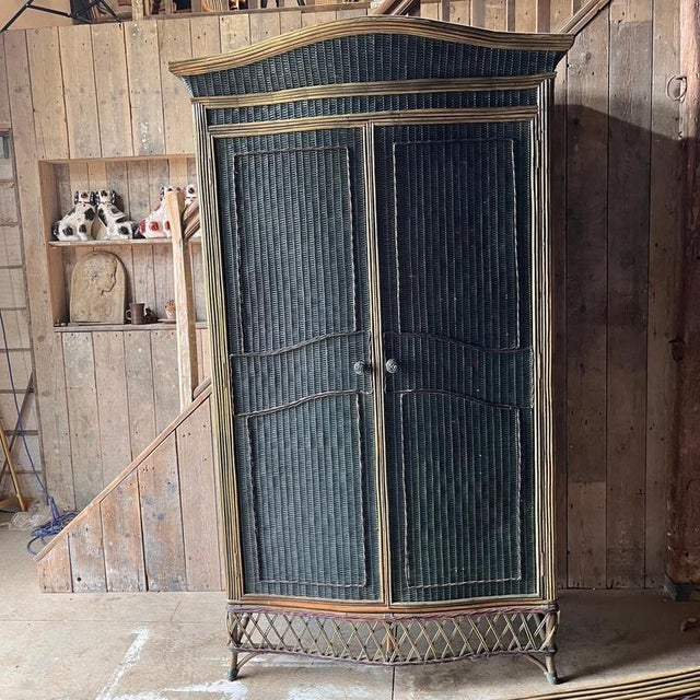 Vintage Full Length Teal Wicker Wardrobe For Sale - Image 16 of 18
