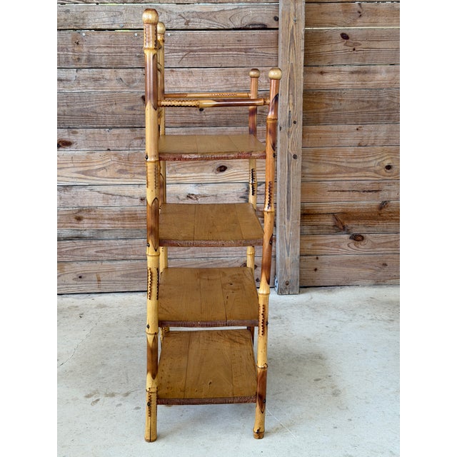 Antique Victorian Aesthetic Movement Burnt Bamboo Four-Tier Shelf Etagere For Sale - Image 4 of 11