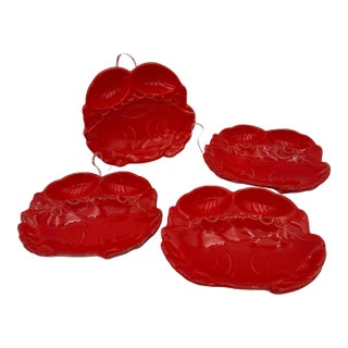 1950s Mid Century Modern Crab Plates "Japan" Ceramic Dish Candy Nut Dip - Set of 4 For Sale