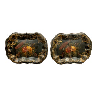 Antique Hand Painted Tole Trays - a Pair For Sale