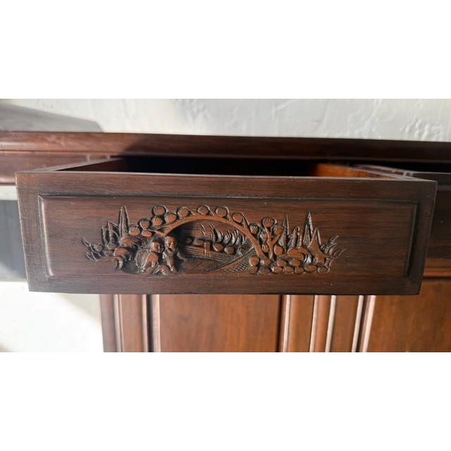 Mid 20th Century Chinese Export / Chinoiserie Relief-Carved Credenza or Sideboard For Sale - Image 4 of 18