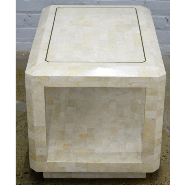 Postmodern 1980s Maitland Smith Style Tessellated Fossil Stone Brass Side End Table For Sale - Image 3 of 7