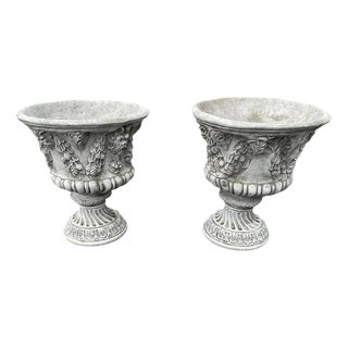 Bacchus Classical Reconstituted Stone Garden Urns, Set of 2 For Sale