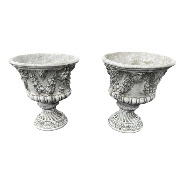 Bacchus Classical Reconstituted Stone Garden Urns, Set of 2 For Sale