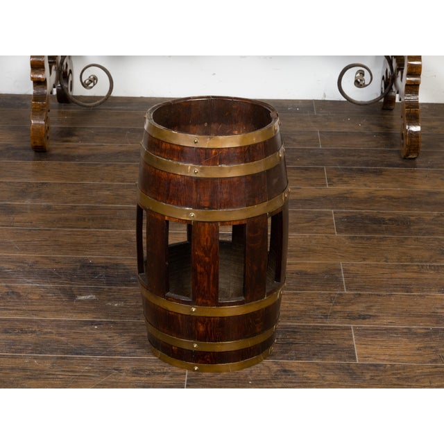 Labeled English 1900s R.A. Lister & Co. Oak and Brass Barrel with Open Section For Sale - Image 4 of 10