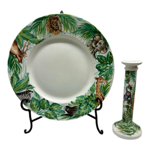 Vintage Palm Beach Regency Oggetti Safari Decorative Plate and Candlestick Holder Set