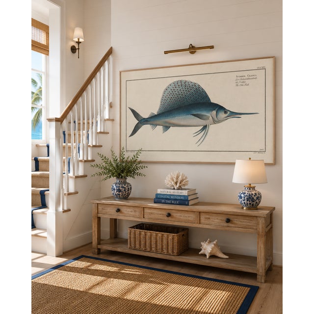 Blue Atlantic Sailfish, Vintage Fish Art Print Reproduction, 48" X 32" For Sale - Image 8 of 11