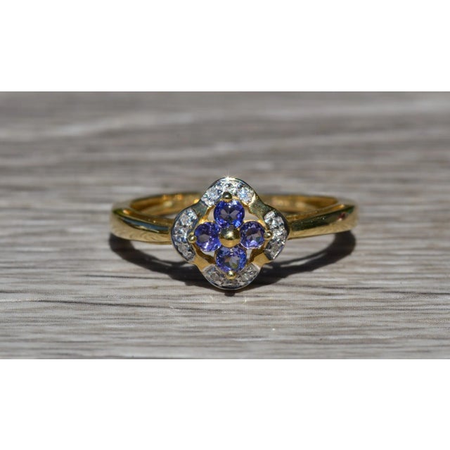 The Tecoma: Ladies 14K Gold Ring set with 0.35CTW Tanzanite and Diamonds For Sale In Philadelphia - Image 6 of 9