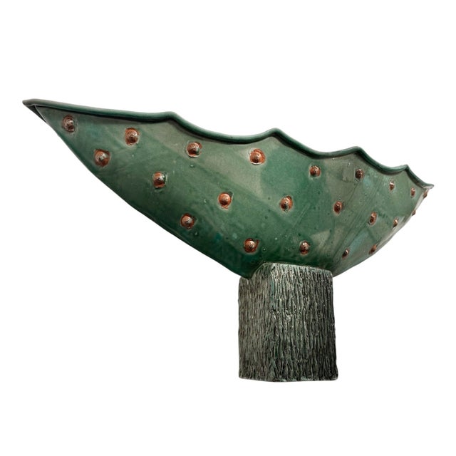 Late 20th Century Late 20th Century Seafoam Turquoise Ceramic Vessel on Plinth For Sale - Image 5 of 12