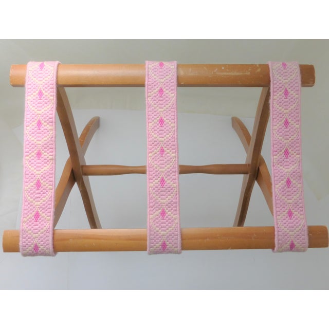 Vintage Scheibe Folding Wood Luggage Rack Pink Tapestry Straps Chairish