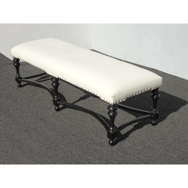 Black Modern White Bed Side Bench With Curved Black Base & Designer Fabric For Sale - Image 8 of 11