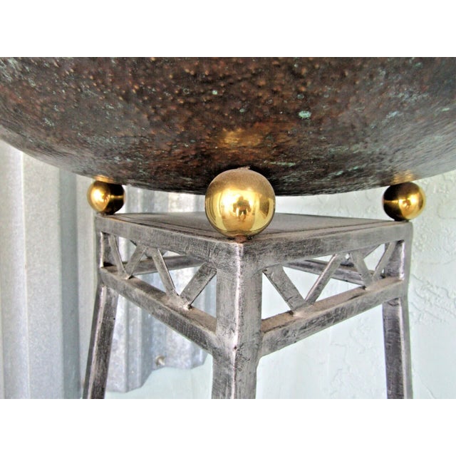 Maitland - Smith 1990s Maitland-Smith Metal Two Shelf Copper Bowl Top Jardiniere Etagere Stand For Sale - Image 4 of 10