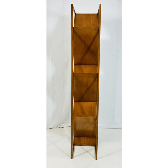 1990s Danish Modern Geometric Wood Étagère Open Display Bookcase, Mid-Century Style For Sale - Image 5 of 17