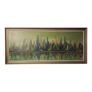 Mid Century Modern Jean Maio New York Harbor Scene Framed Print