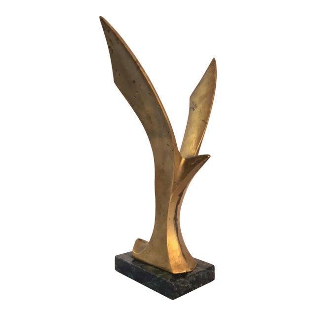 Vintage Brass Brutalist Abstract Mid Century Bird Sculpture For Sale