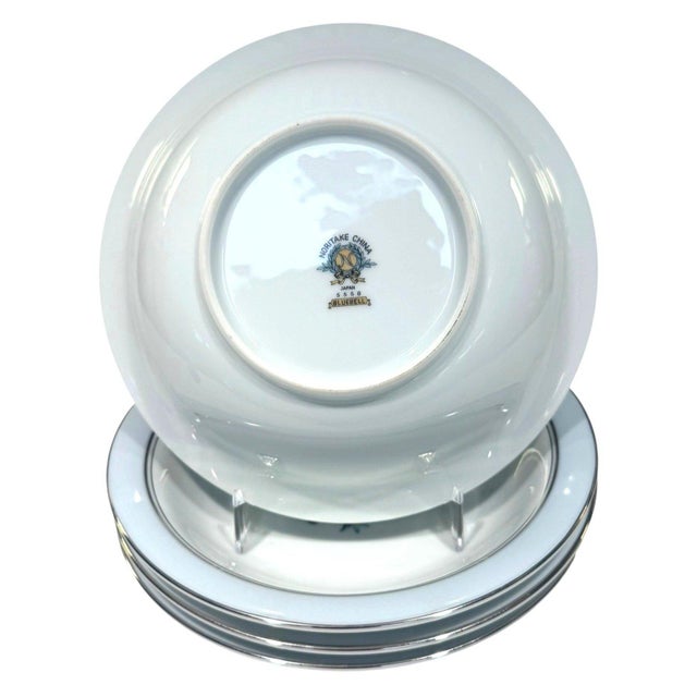 Noritake Noritake Bluebell 5558 Rim Soup Bowls Blue Floral Platinum Trim Japan Set of 4 For Sale - Image 4 of 6