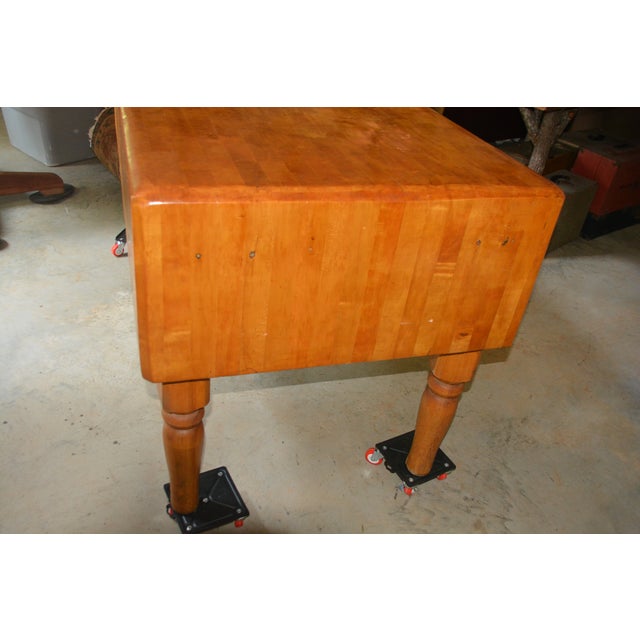 Farmhouse 1960s Vintage Rustic Maple Wooden 5' Butcher Block Table - Double Dovetailed - Island - Farmhouse Kitchen For Sale - Image 3 of 12