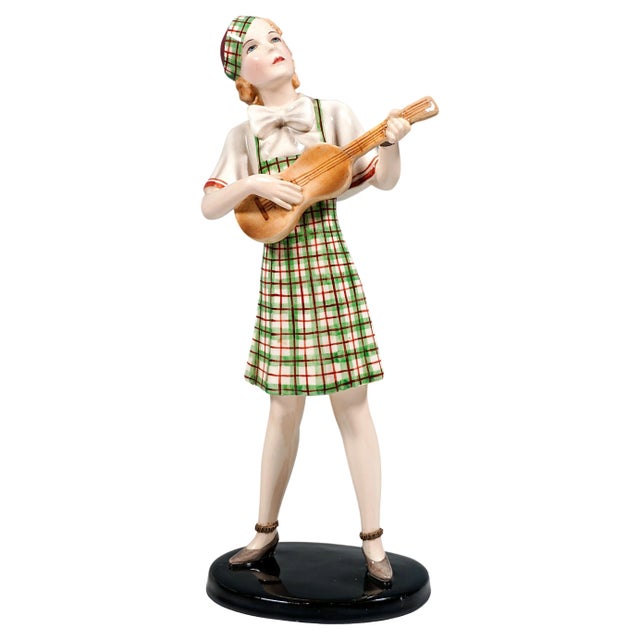 Green Art Deco Girl with Ukulele Figurine by Stephan Dakon, 1930s For Sale - Image 8 of 8