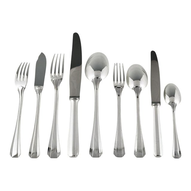Art Deco silver plated cutlery set BOREAL 118 pc. Designed by Luc Lanel for Christofle. France. Model designed in 1929....