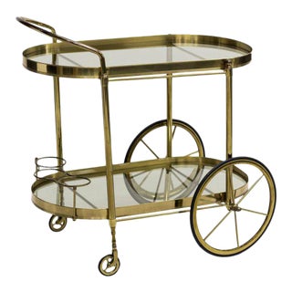 Italian Mid Century Modern Brass & Glass Service Cart, Circa 1960 For Sale