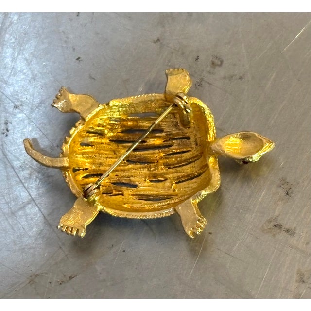 Sea Turtle Gold Tone/Rhinestone Brooch For Sale - Image 4 of 5