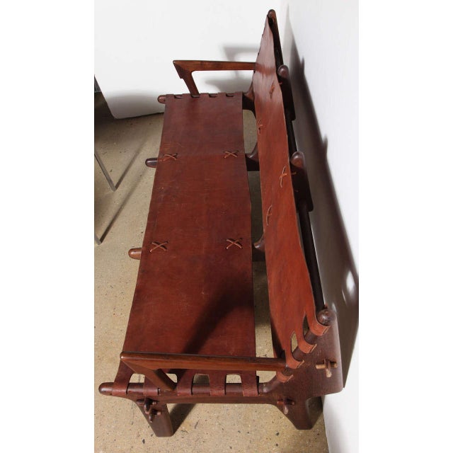 Wood 1960s Vintage Angel Pazmino Rosewood and Russet Leather Three-Seat Sofa For Sale - Image 7 of 11