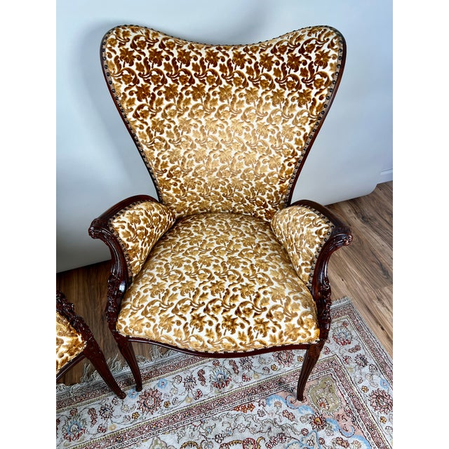 1940s Vintage Pair Grosfeld House Attributed Hollywood Regency Fireside Chairs Circa 1940 For Sale - Image 5 of 11