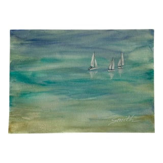 Nancy Smith Signed Original Watercolor Seascape “Three Sailors” For Sale