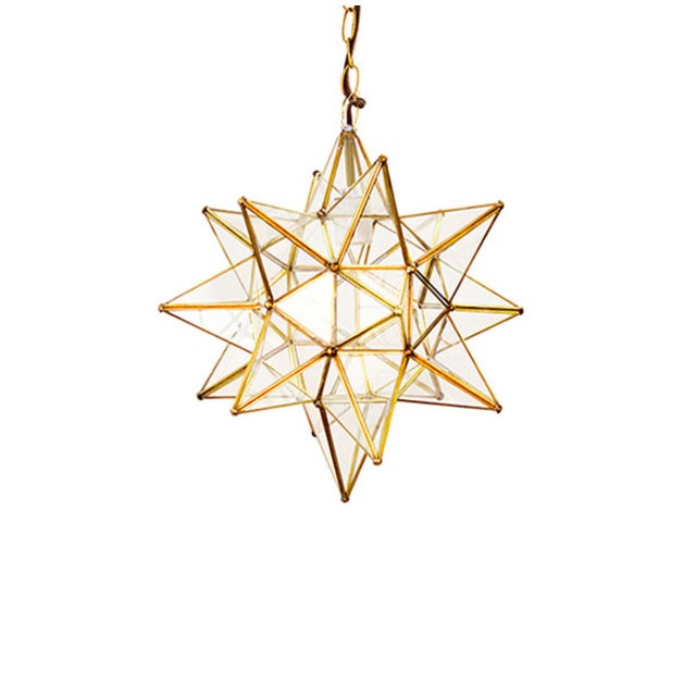 Rustic Matthew Izzo Home 12" Clear Glass Moravian Star Pendant Light With Brass Trim For Sale - Image 3 of 3