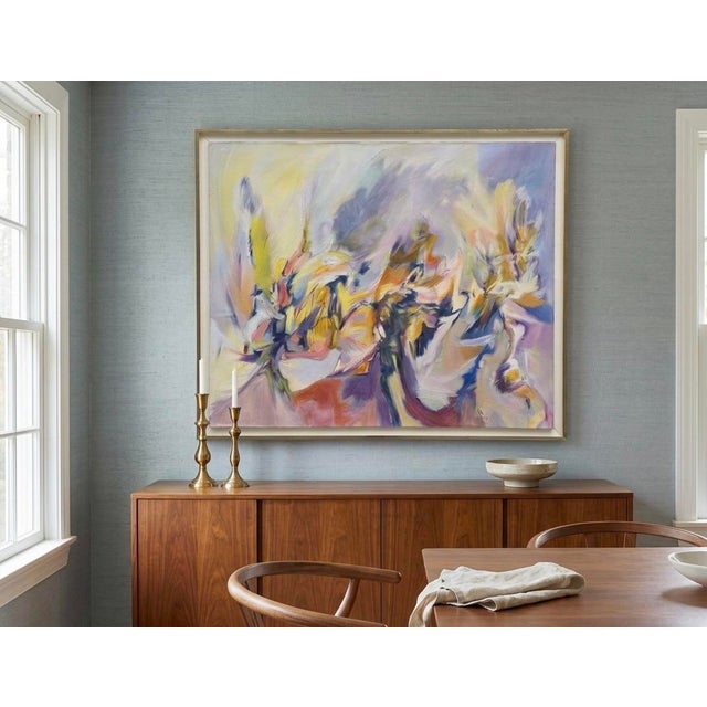 Large vintage abstract painting on canvas by Illinois artist Milburn Smith (1921-2015). Signed on front and back. Dated...