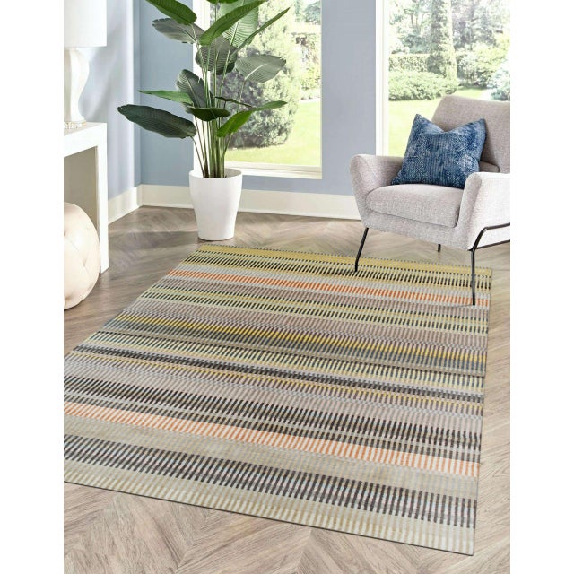 Textile 6x9 Louie Ophelia Beige Stripe Modern Handmade Wool Carpet Rug For Sale - Image 7 of 8